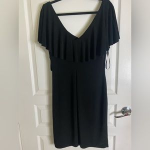 Lauren Ralph Lauren Dress Womens Size 12 Black Sheath Overlay Ruched Lined